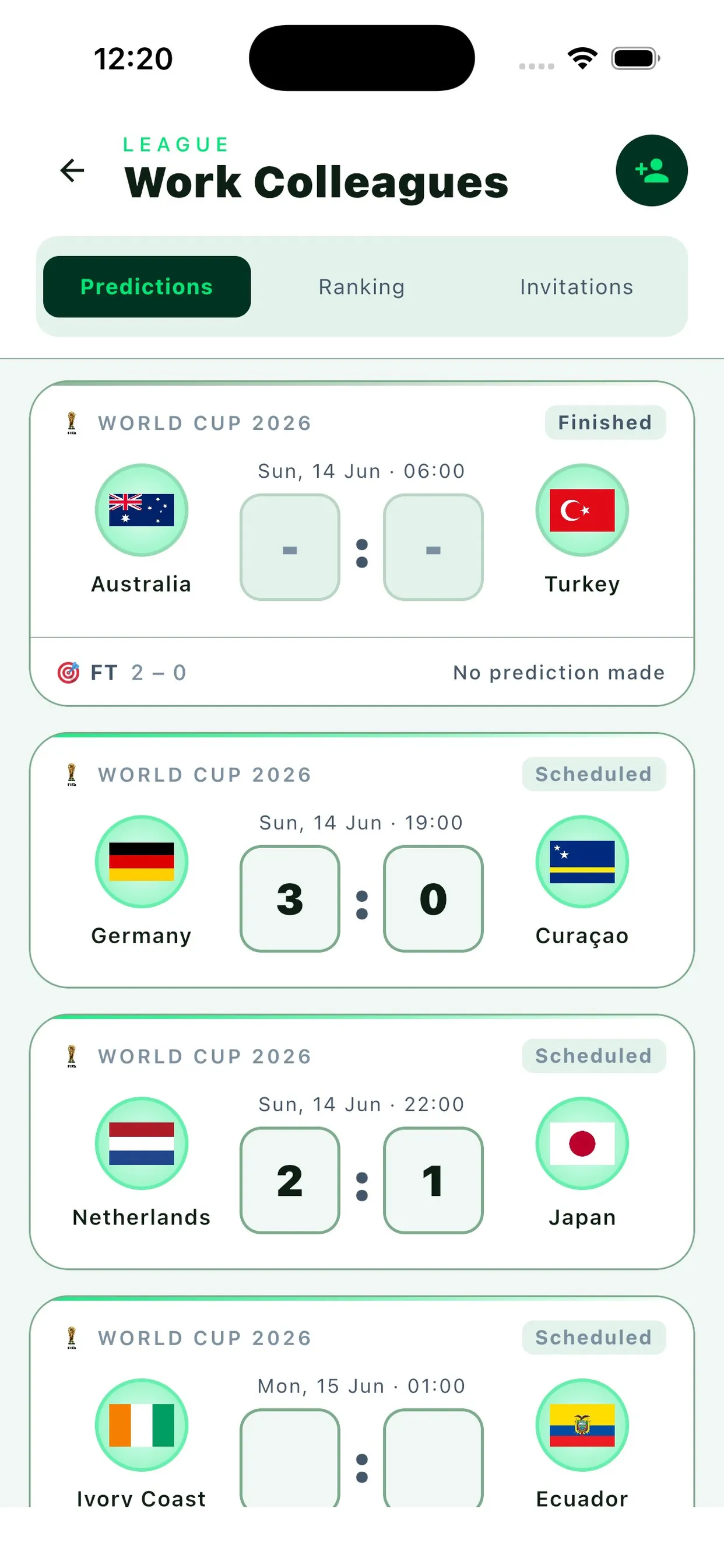 Captura de pantalla: Pronósticos de la liga